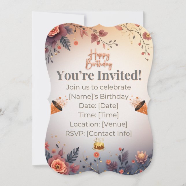  Elegant Gold & Pastel Birthday Invitation | Moder Einladung (Vorderseite)