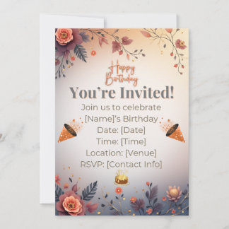  Elegant Gold & Pastel Birthday Invitation | Moder Einladung