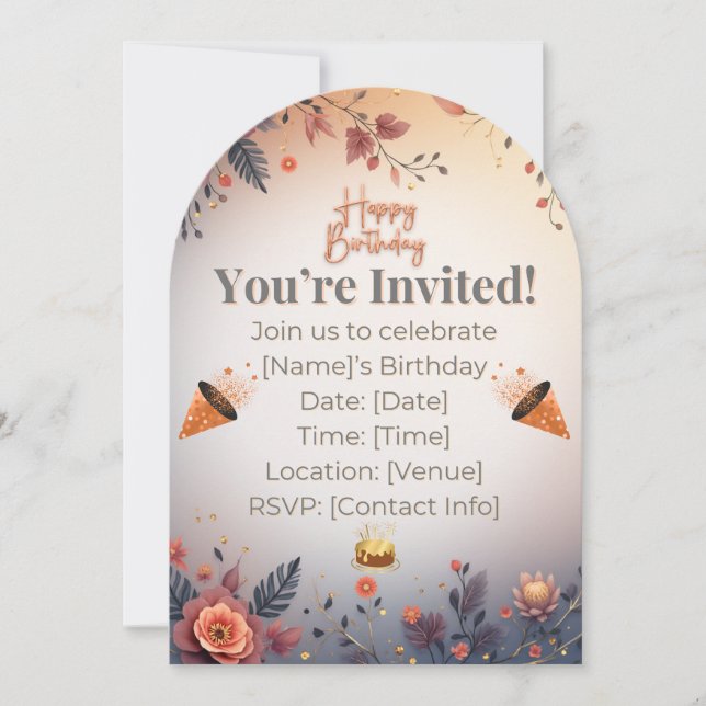  Elegant Gold & Pastel Birthday Invitation | Moder Einladung (Vorderseite)