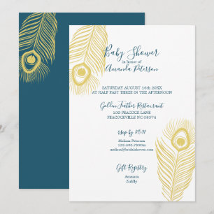 Elegant Gold Peacock Baby Shower Invitations