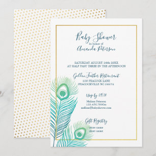 Elegant Gold Peacock Baby Shower Invitations