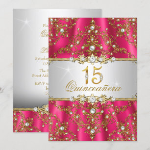 Elégant Gold Pearl Damask Quinceanera Invitation