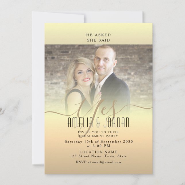 Elegant Gold Photo Engagement Party Invitation (Devant)