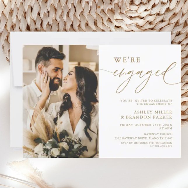 Elegant Gold Photo Engagement Party Invitation (Créateur téléchargé)