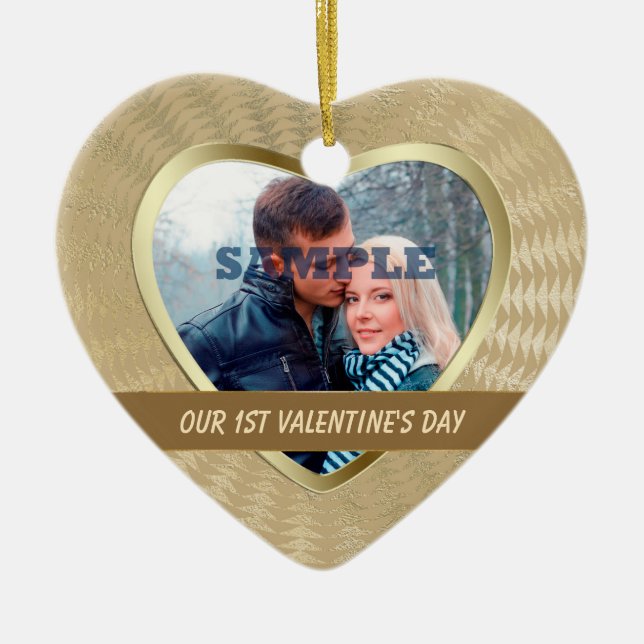 Elegant Gold Photo Template Our First Valentine Keramikornament (Vorne)