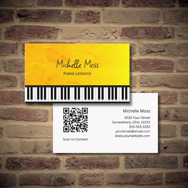 Elegant Gold Piano Lektionen QR-Code Einfache Tast Visitenkarte (Von Creator hochgeladen)