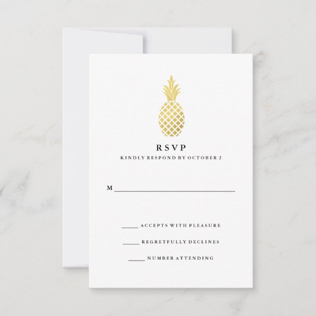 Elegant Gold Pineapard Wedding RSVP (Vorderseite)