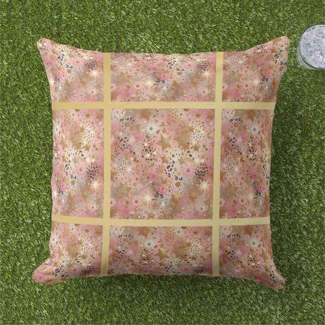 Elegant Gold, Pink and Black Jungle Leaf Pattern Kissen (Gras)
