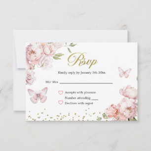 Elegant Gold Pink Floral Mis Quince Años Antwort