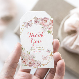 Elegant Gold Pink Floral Mis XV Años Vielen Dank Geschenkanhänger