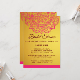 Elegant Gold Pink Paisley Bridal Dusche Einladung
