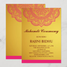 Elegant Gold Pink Paisley Indian Mehndi Zeremonie Einladung