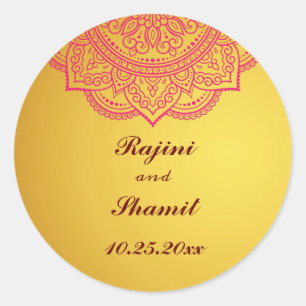 Elegant Gold Pink Red Indian Paisley Wedding Clas Runder Aufkleber