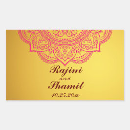 Elegant Gold Pink Red Indian Paisley Wedding Recta Rechteckiger Aufkleber
