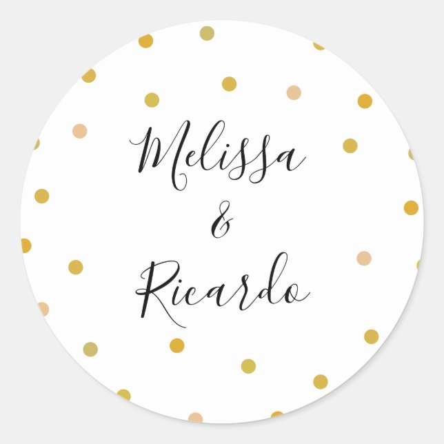Elegant Gold Polka Dots Wedding Runder Aufkleber (Vorderseite)