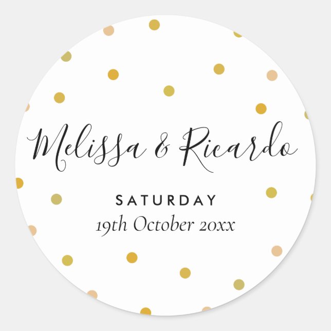Elegant Gold Polka Dots Wedding Runder Aufkleber (Vorderseite)