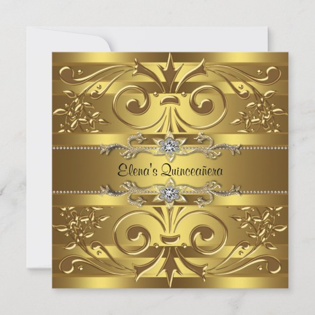 Elegant Gold Quinceanera Einladung (Vorderseite)