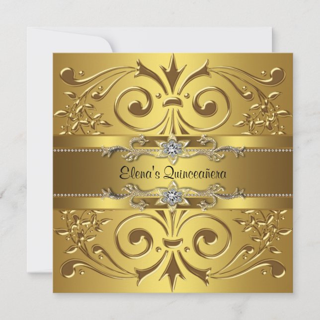 Elegant Gold Quinceanera Einladung (Vorderseite)