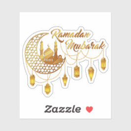 Elegant Gold Ramadan Mubarak Mosque & Lanterns Aufkleber