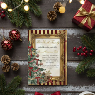 Elegant Gold & Red Christmas Party Invitation Einladung