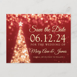 Elegant Gold Red Christmas rettet das Datum Ankündigungspostkarte