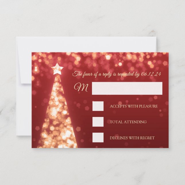 Elegant Gold Red Christmas RSVP (Vorderseite)