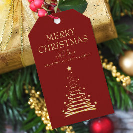 Elegant Gold Red Christmas Tree Custom Geschenkanhänger