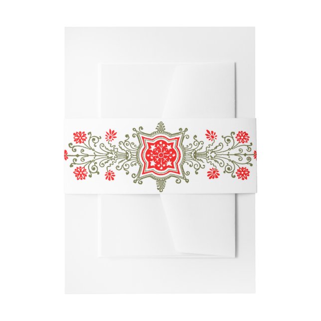 Elegant Gold Red Daisy Etching Einladungen Einladungsbanderole (Vorderseite Beispiel)