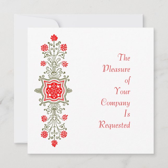 Elegant Gold Red Floral Etcing Custom Einladungen (Vorderseite)