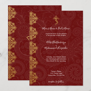 Elegant Gold & Red Ganesha Indian Wedding Einladung