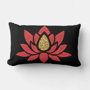 Elegant Gold Red Polka Dot Lotus Blume Zen Yoga Lendenkissen