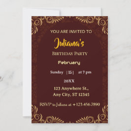 Elegant Gold Red Royal Minimal Birthday Invitation Einladung