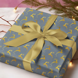 Elegant Gold Reindeer Blauer Weihnachtsfeiertag Geschenkpapier