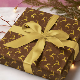 Elegant Gold Reindeer Brown Weihnachtsfeiertag Geschenkpapier