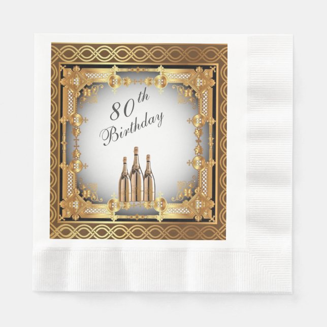 Elegant Gold Rim 80. Geburtstagsparty Serviette (Vorderseite)
