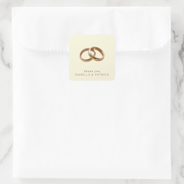 Elegant Gold Rings Thank You Quadratischer Aufkleber (Tasche)
