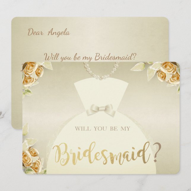 Elegant, Gold-Rose, Bride Dress Bridesmaid Card Einladung (Vorne/Hinten)