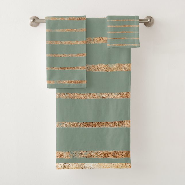 Elegant Gold Sage Green Badhandtuch Set (Insitu)