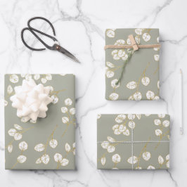 Elegant Gold Sage Green Greenery Eukalyptus Blätte Geschenkpapier Set