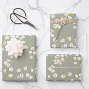 Elegant Gold Sage Green Greenery Eukalyptus Blätte Geschenkpapier Set