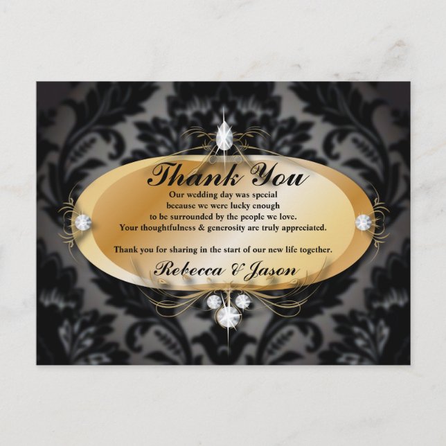 Elegant Gold schwarzen formalen Damask Hochzeit da Postkarte (Vorderseite)