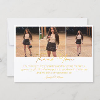 elegant gold script 3 photo graduation  thank you mitteilungskarte