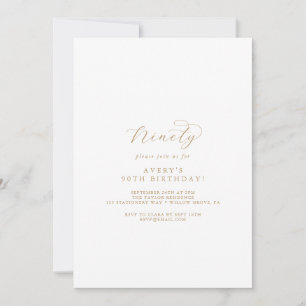 Elégant Gold Script 90th Birthday Party Invitation