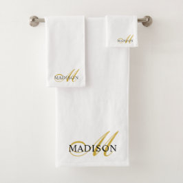Elegant Gold Script Anfangsname Monogram White Badhandtuch Set
