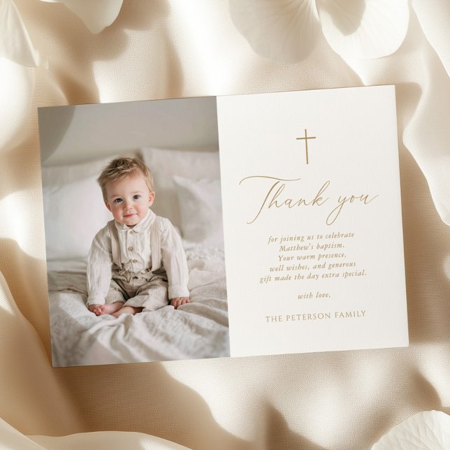 Elegant Gold Script Baptism Flat Thank You Card Dankeskarte (Von Creator hochgeladen)