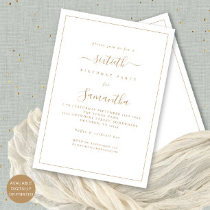 Elegant Gold Script Border 60. Geburtstagsparty Einladung