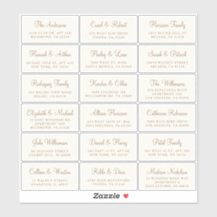 Elegant Gold Script Cream Wedding Guest Address Aufkleber