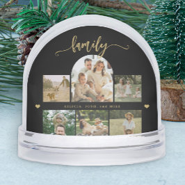 Elegant gold script custom family photo collage schneekugeln