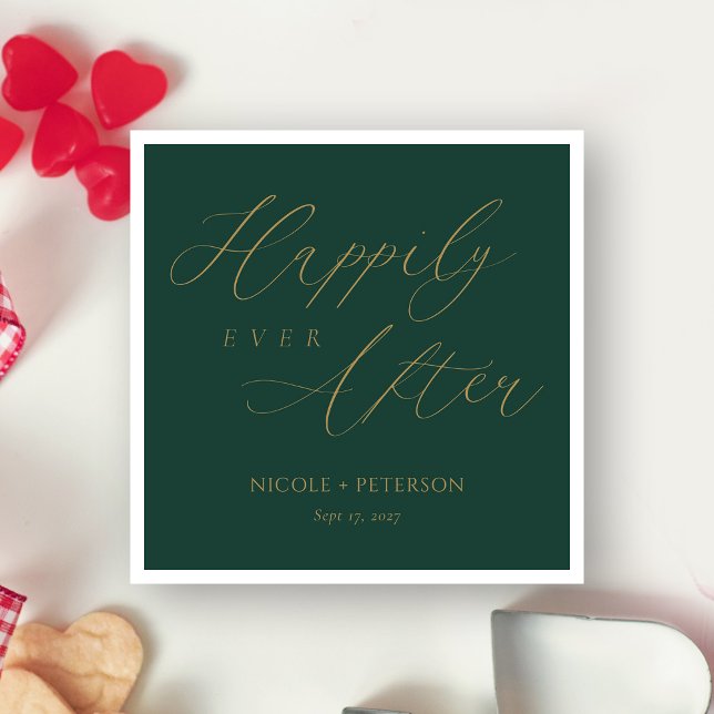 Elegant Gold Script Emerald Green Wedding Napkins Serviette (Personalized Elegant Gold Script Emerald Green Wedding Napkins
)