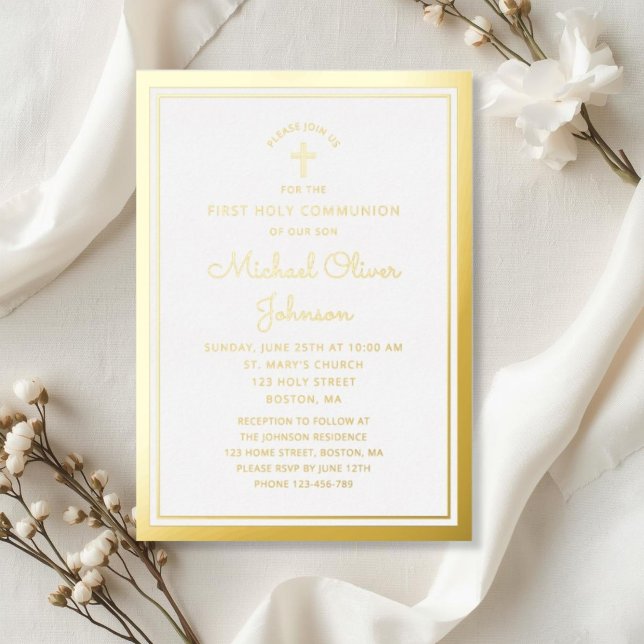 Elegant Gold Script First Communion Folieneinladung (Elegant Gold Script First Communion Foil Invitation)